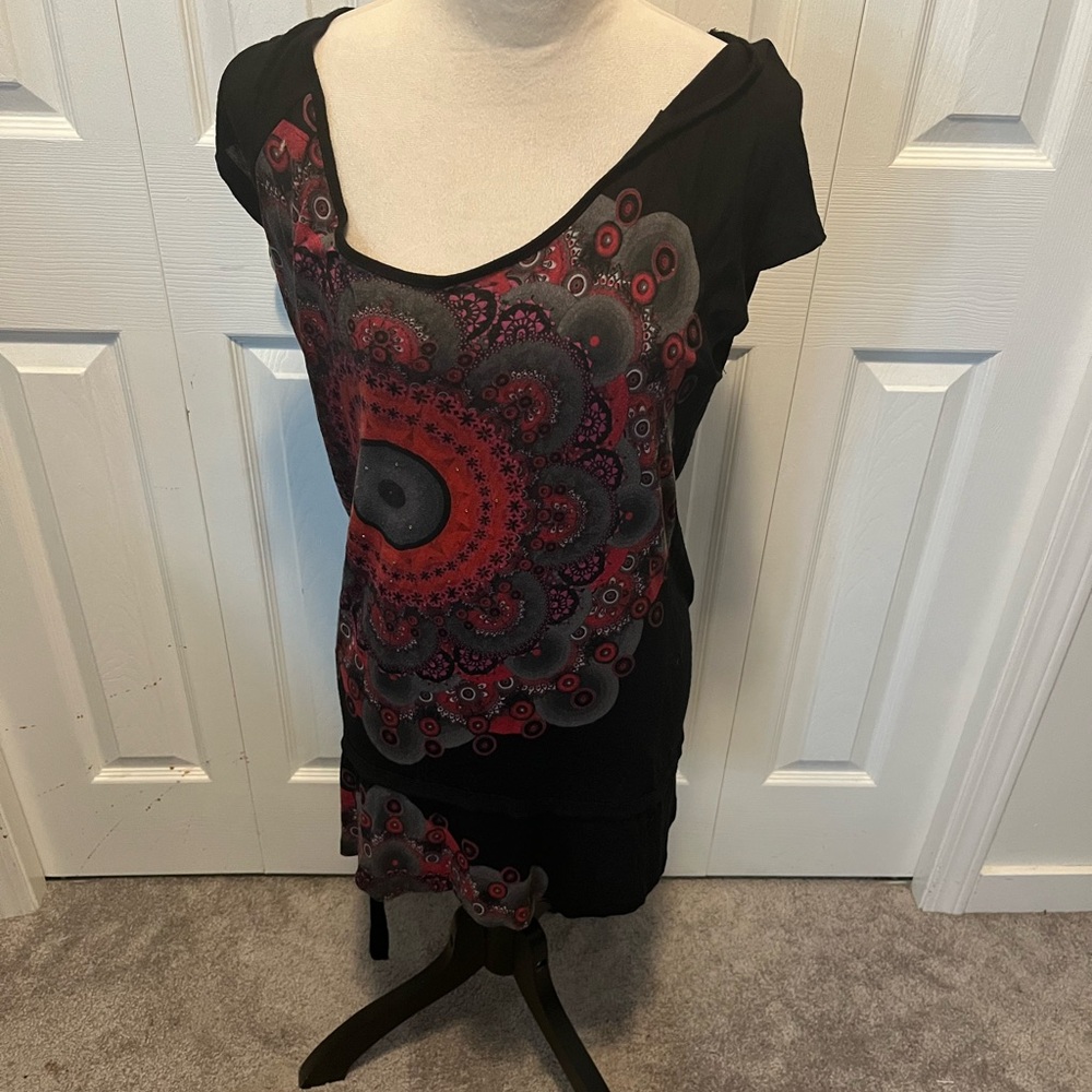 Desigual Black and Pink Graphic Top/Dress size L